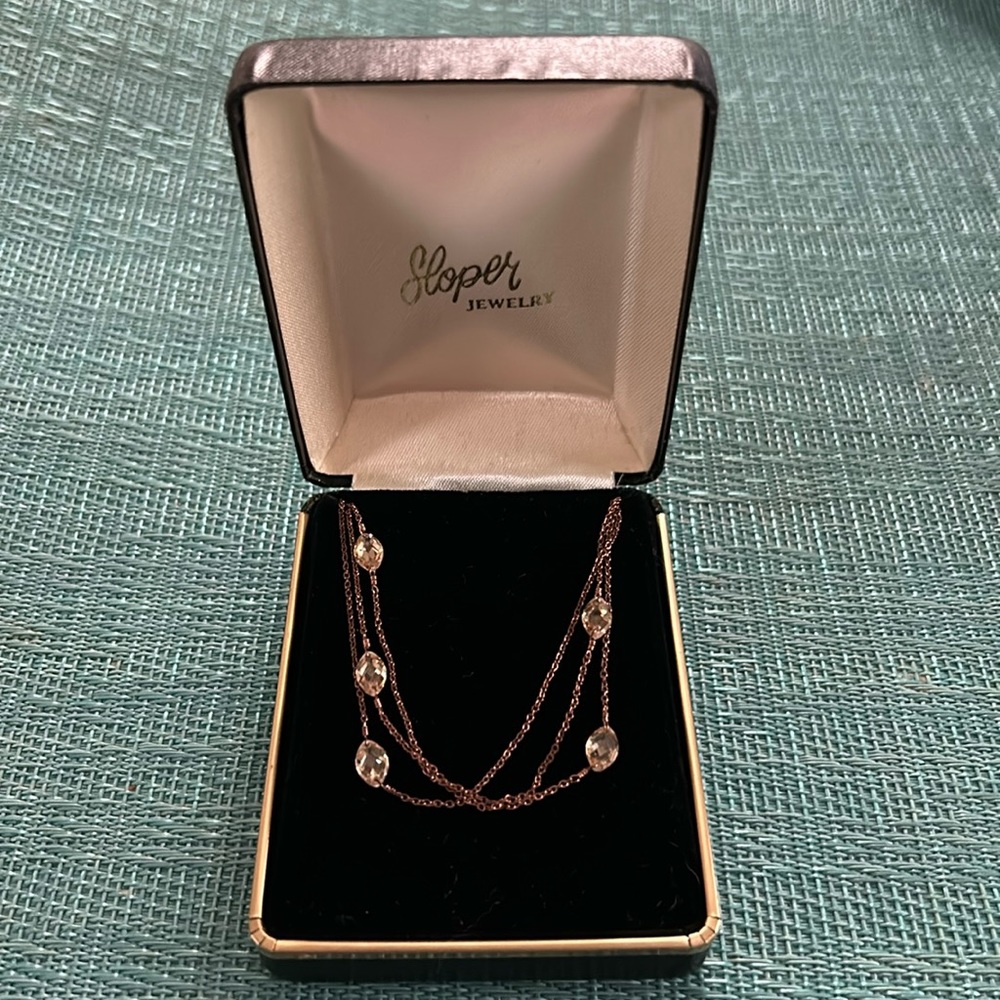 Edwardian Amber Crystal 5 Stone 3 Chain